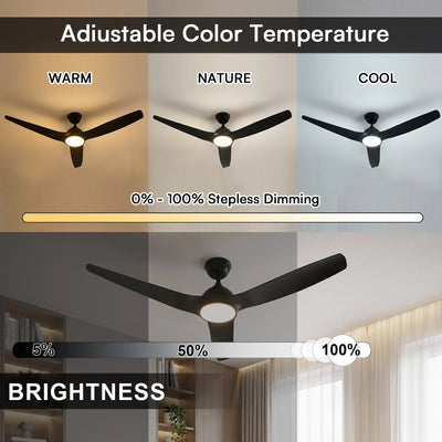 Zephyr™ | 52" Whisper-Quiet Ceiling Fan | 35dB, 3000K–6000K+RGB, Solid Wood